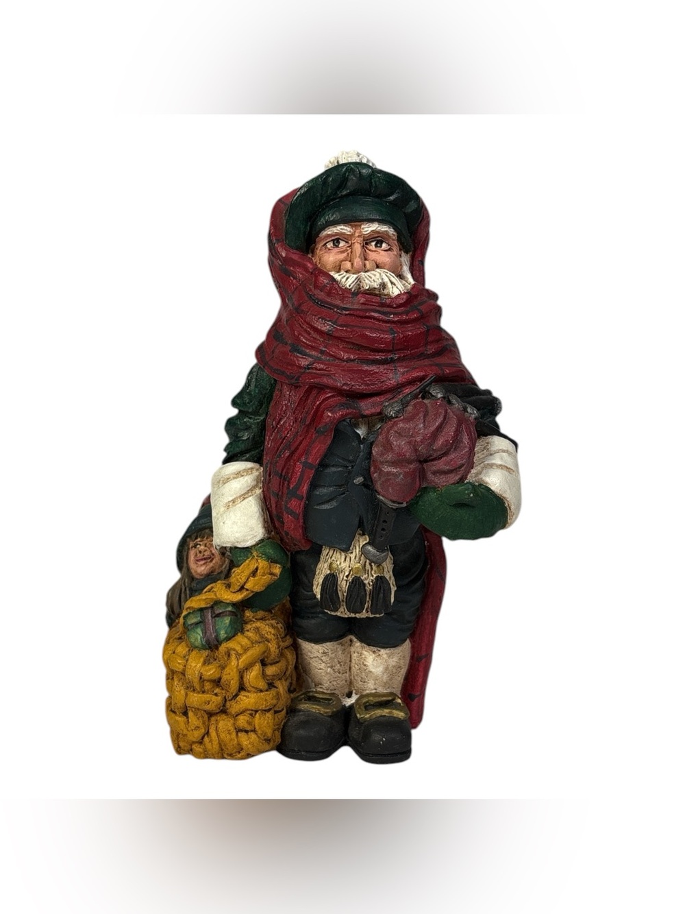 Vintage J&D Creations 1989 Scottish Santa Figurine in Tartan Plaid Christmas